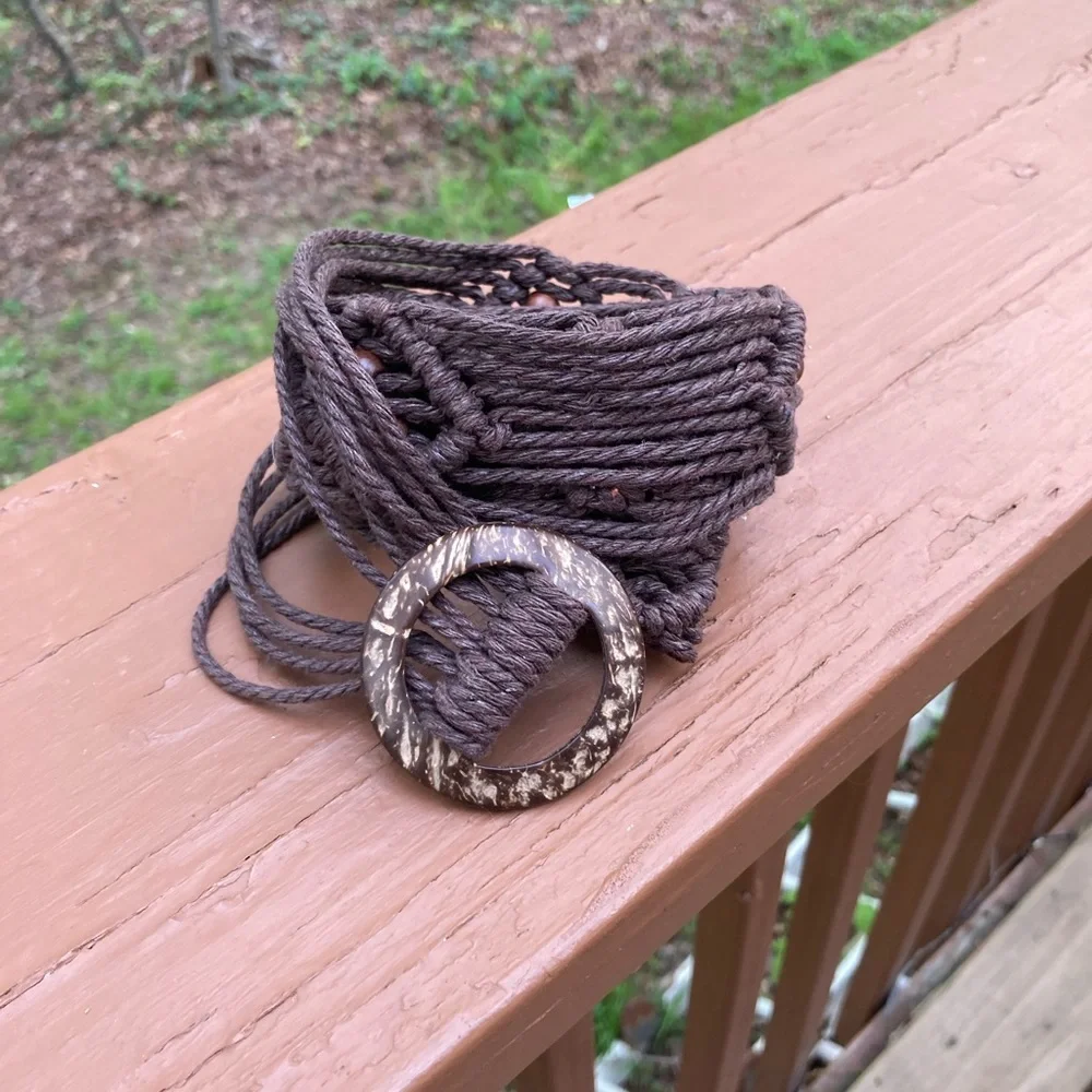 Brown beaded macrame belt